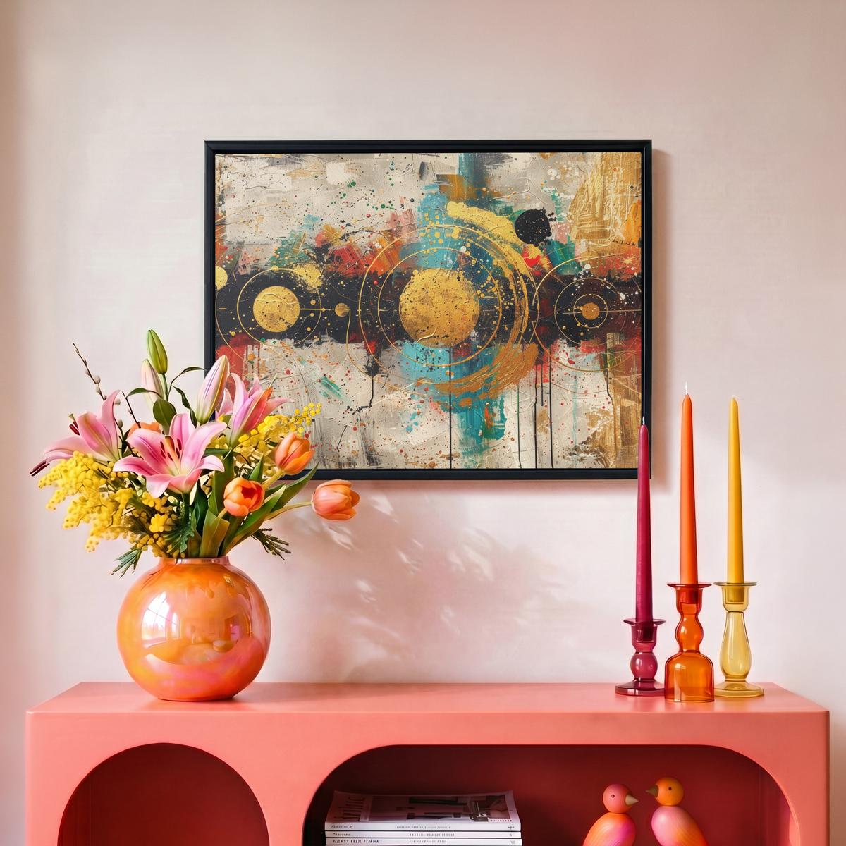 LEINWAND Bilder mit Rahmen - Abstrakt - Kunst - Gold - Modern - 40x30 - Multicolor, Textil (40/30cm) - MuchoWow