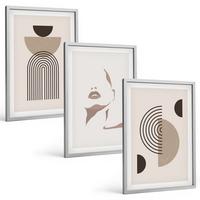 BILDER SET 3er Set - 40x60 cm Silberner Rahmen - Abstrakte Formen und Gesicht - Silberfarben, Kunststoff (40/60cm) - TULUP