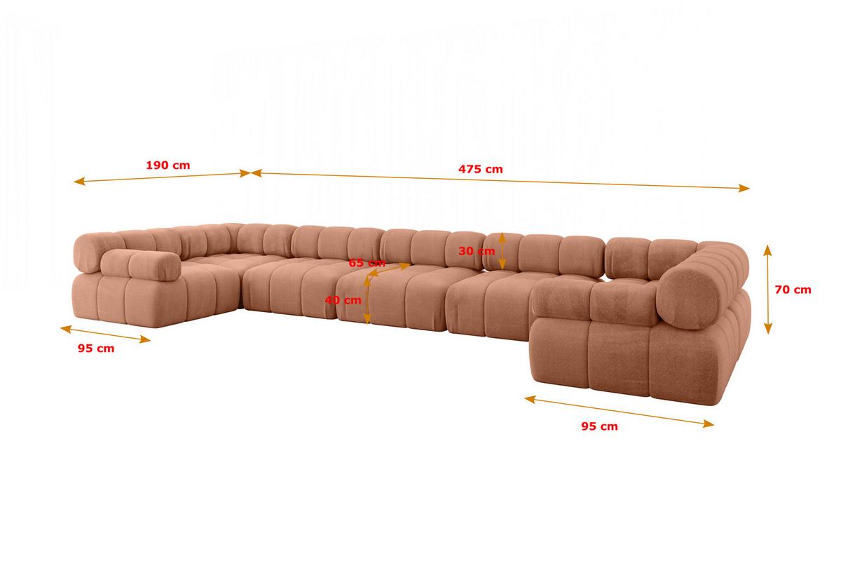 WOHNLANDSCHAFT modulares Sofa Birno-U3 - 475x190x70 cm Apricot Velours - Koralle, Holzwerkstoff/Textil (475/70/190cm) - ALTDECOR