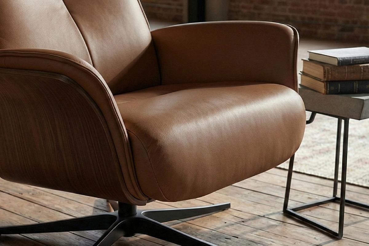 RELAXSESSEL FERREIRA Braun Leder Relaxfunktion - Schwarz/Braun, Leder/Metall (78/106/84cm) - KAWOLA