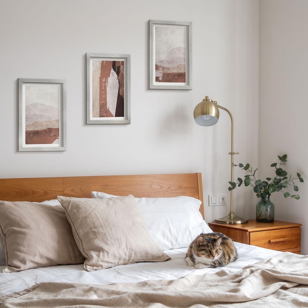BILDER SET 3er Set - 20x30 cm Silberner Rahmen - Braun-beige abstrakte Muster - Silberfarben, Kunststoff (20/30cm) - TULUP