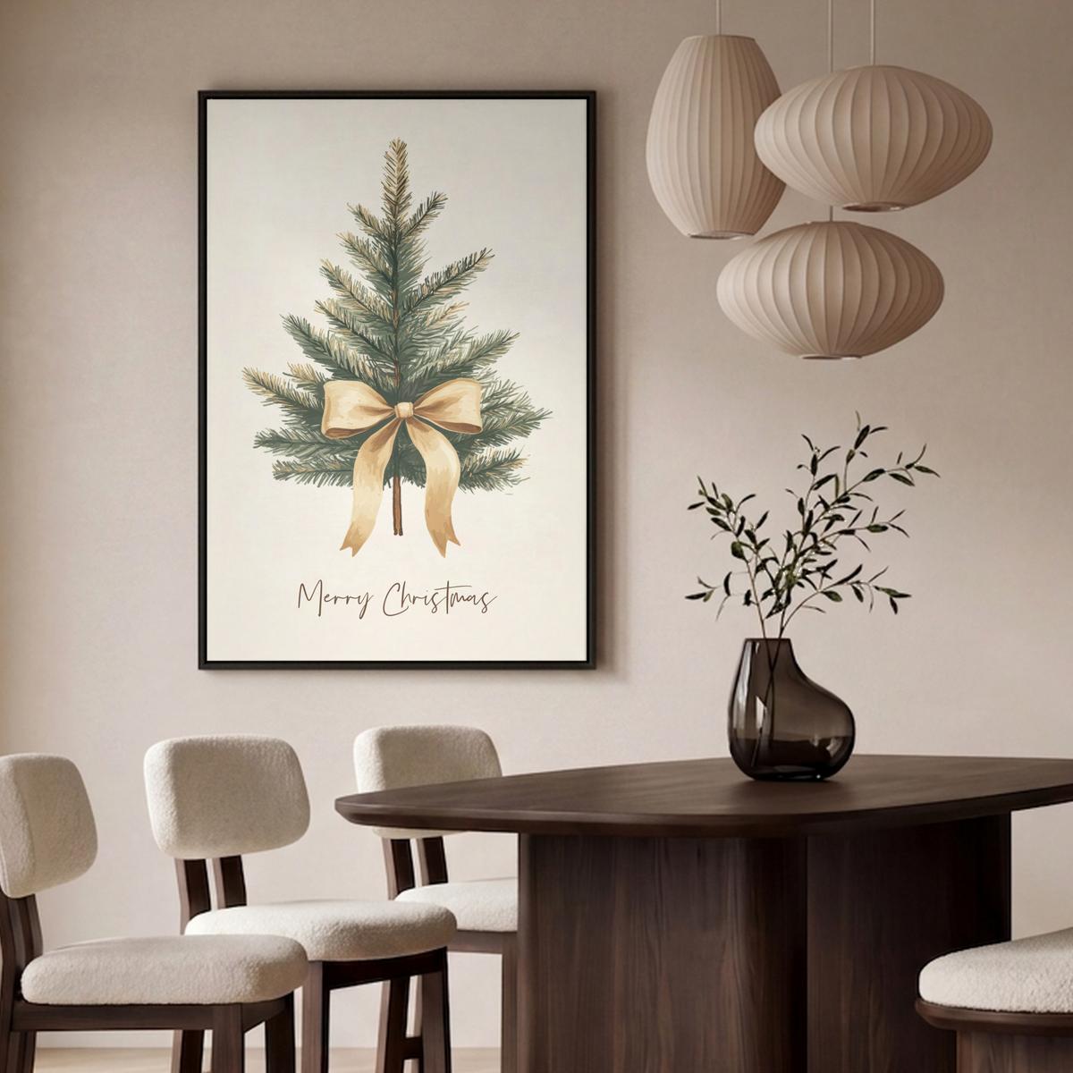 LEINWAND Bilder mit Rahmen - Weihnachtsbaum - Weihnachten - Frohe Weihnachten - Beige - 100x150 - Sandfarben, Textil (100/150cm) - MuchoWow