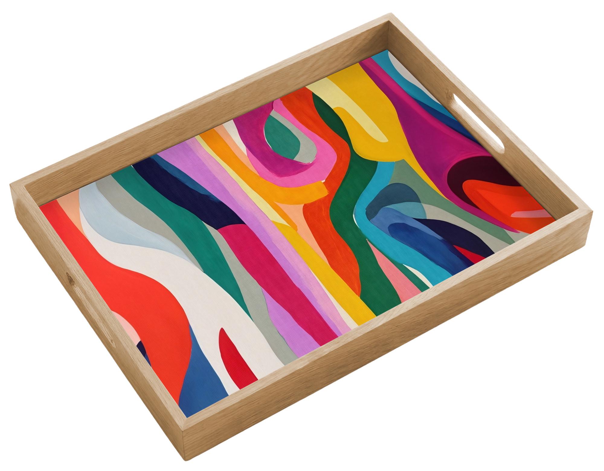 TABLETT Abstrakt - Bunt - Wellen - Linien 50x35 cm - Multicolor, Holz (50/5/5cm) - OnlyWow