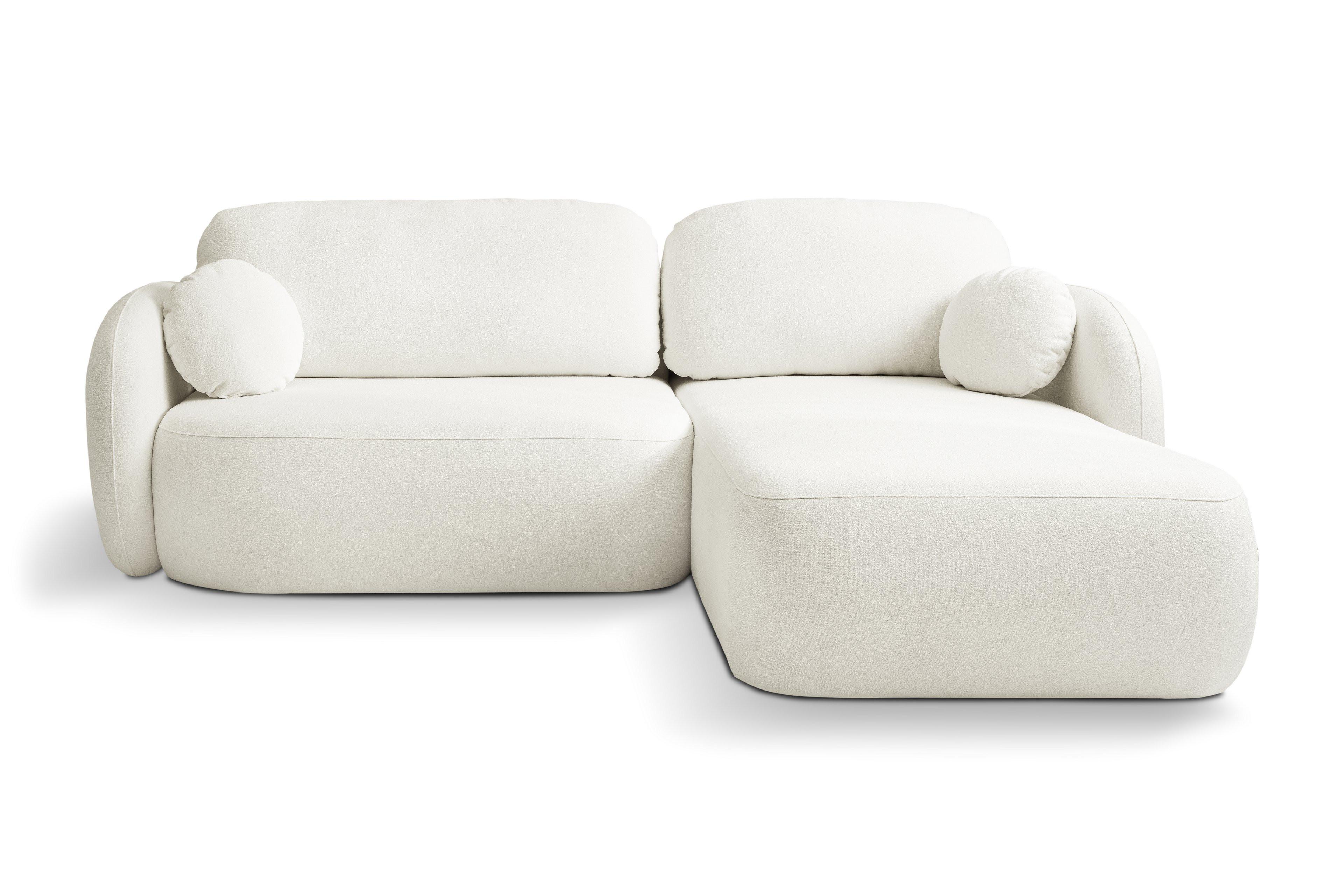 ECKSOFA AMICO R-S Creme Geflochtener Stoff mit Schlaffunktion - Creme, Holz (248/174cm) - MASSENO
