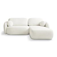ECKSOFA AMICO R-S Creme Geflochtener Stoff mit Schlaffunktion - Creme, Holz (248/174cm) - MASSENO