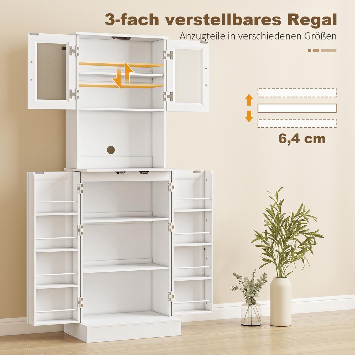KÜCHENSCHRANK Buffetschrank mit 4 Türen Arbeitsplatte 60 x 39,5 x 180 cm Weiß - Schwarz/Weiß, Holzwerkstoff/Metall (39.5/180/60cm) - HOMCOM