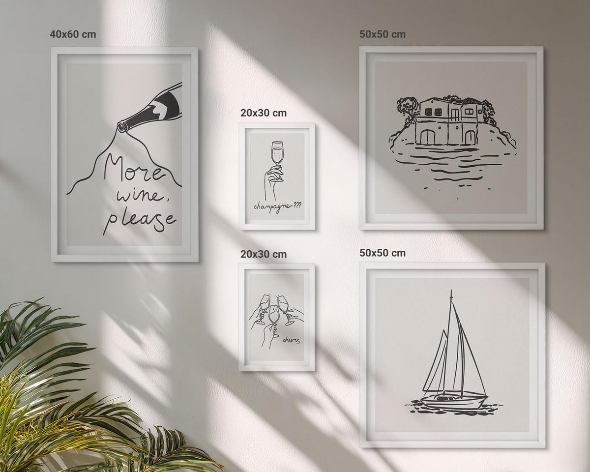 BILDER SET 5er Set - 50x50 cm & 20x30 cm & 40x60 cm Weißer Rahmen - Fröhliche Momente mit Champagner - Weiß, Kunststoff (40/60cm) - TULUP