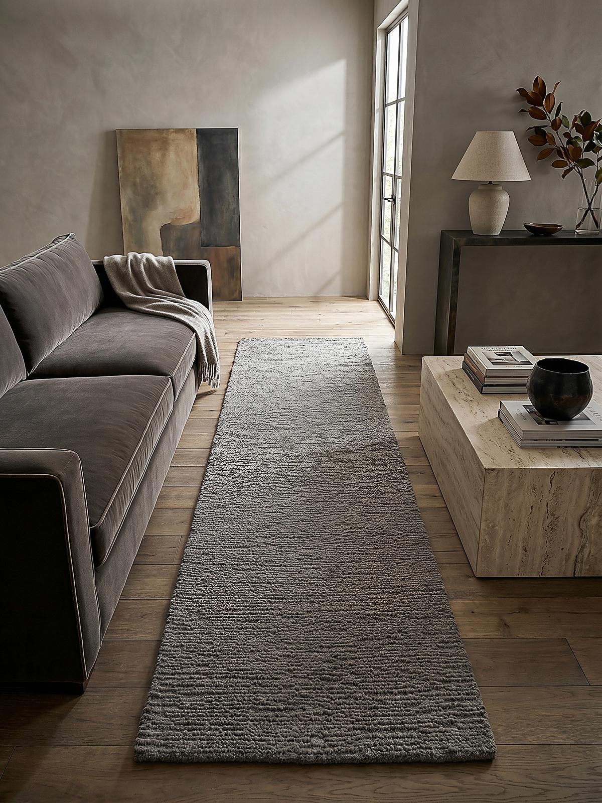 WOLLTEPPICH ALNE, einfarbig, Grau, 80 x 230 cm - Grau, Textil (230/80cm) - KADIMA DESIGN