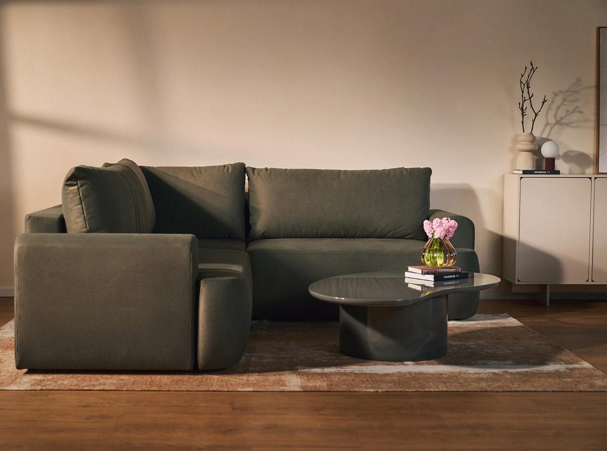 ECKSCHLAFSOFA Ovo OLIVFARBENER VELOURSSTOFF universell MIT BETTKASTEN - Schwarz/Olivgrün, Kunststoff/Textil (245/245cm) - Selsey