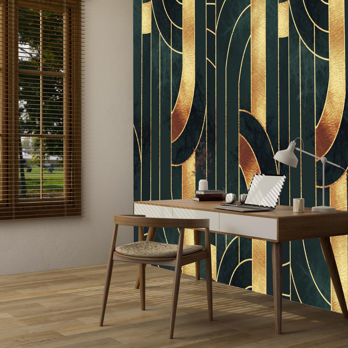 FOTOTAPETE für Büro Imitation Goldene Abstraktion Formen Geometrisch 100x70 - Schwarz, Papier (100/70cm) - Muralo