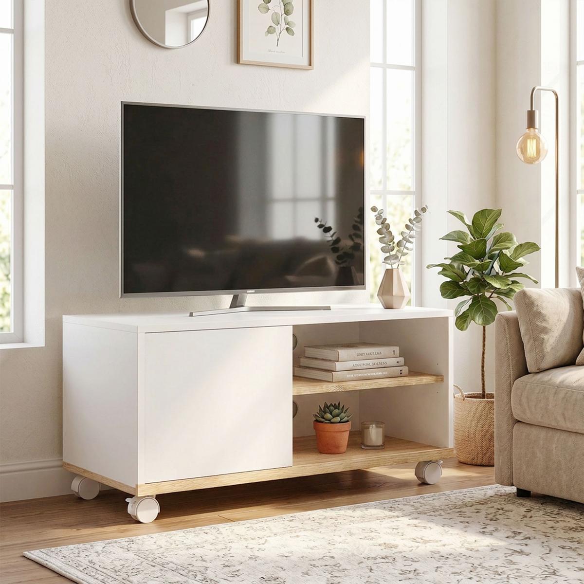 TV-BOARD Spanplatte Weiß Eiche - Weiß, Holzwerkstoff/Kunststoff (45/39/80cm) - HOMCOM