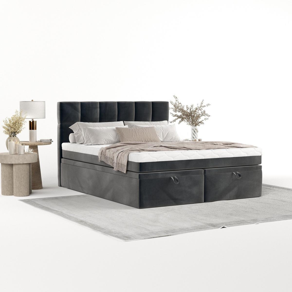 BOXBETT Elano 180/200 cm Anthrazit im Paros Stoff - Anthrazit/Schwarz, Holz/Holzwerkstoff (180/200cm) - AltaBeds