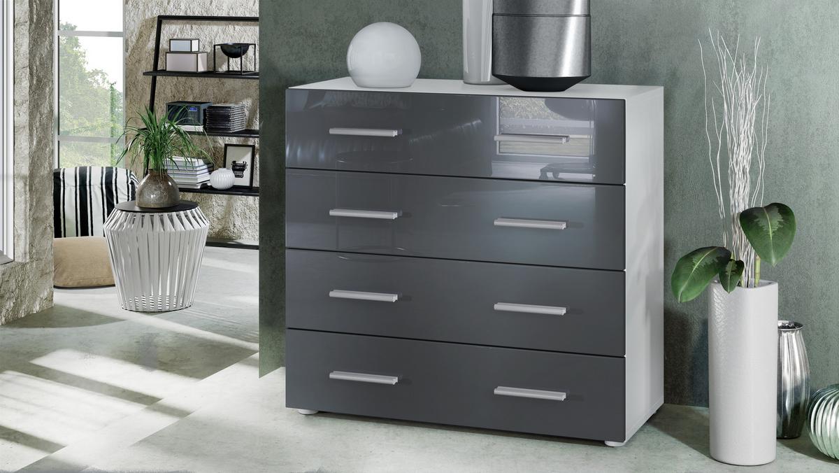 KOMMODE Pavos Grau Hochglanz - Grau, Holzwerkstoff (76/72/35cm) - Vladon