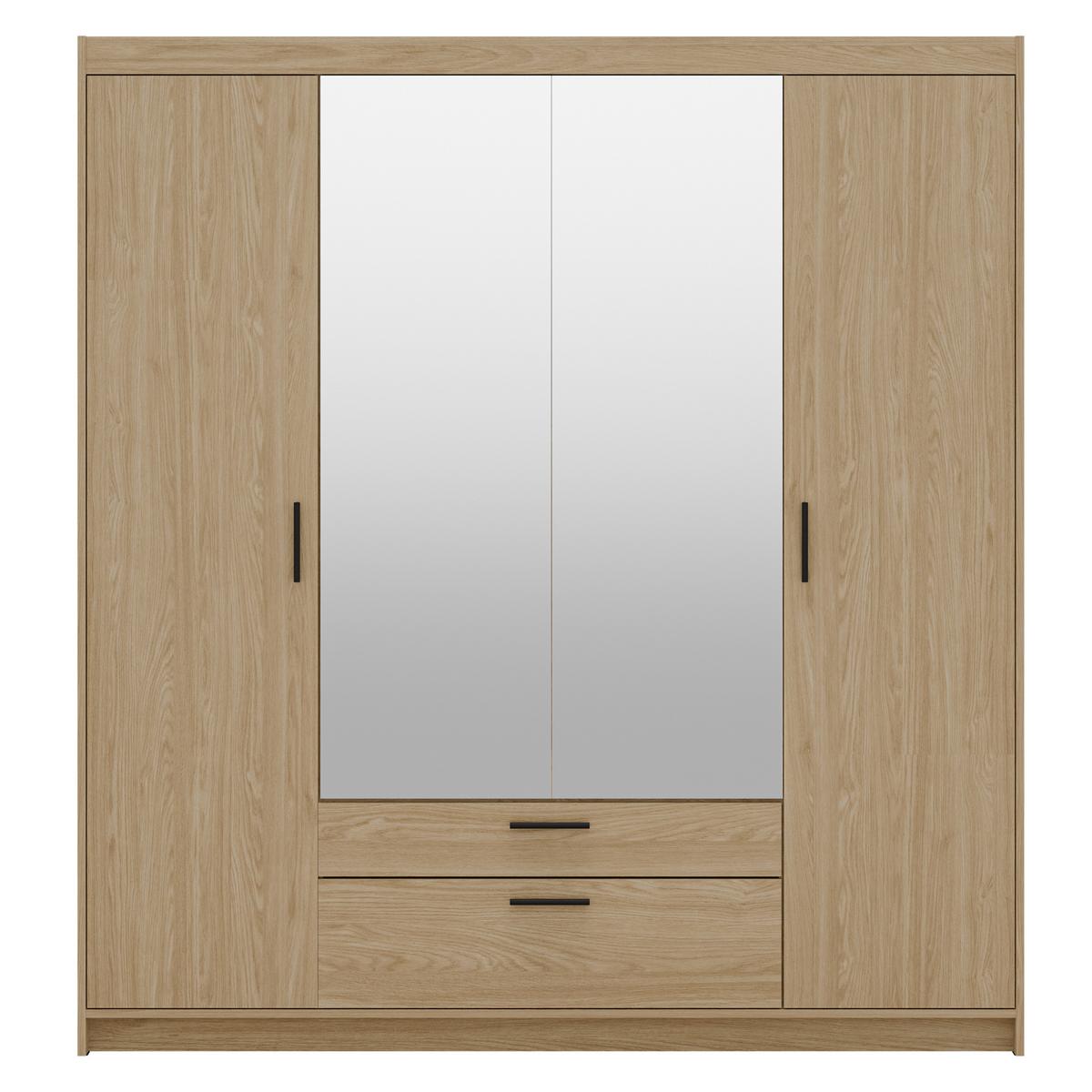 DREHTÜRENSCHRANK Elena mit 4 Türen, 2 Schubladen und Spiegel, 176 cm, Eiche Geölt - Eichefarben, Holzwerkstoff (176/190/53cm) - Beautysofa