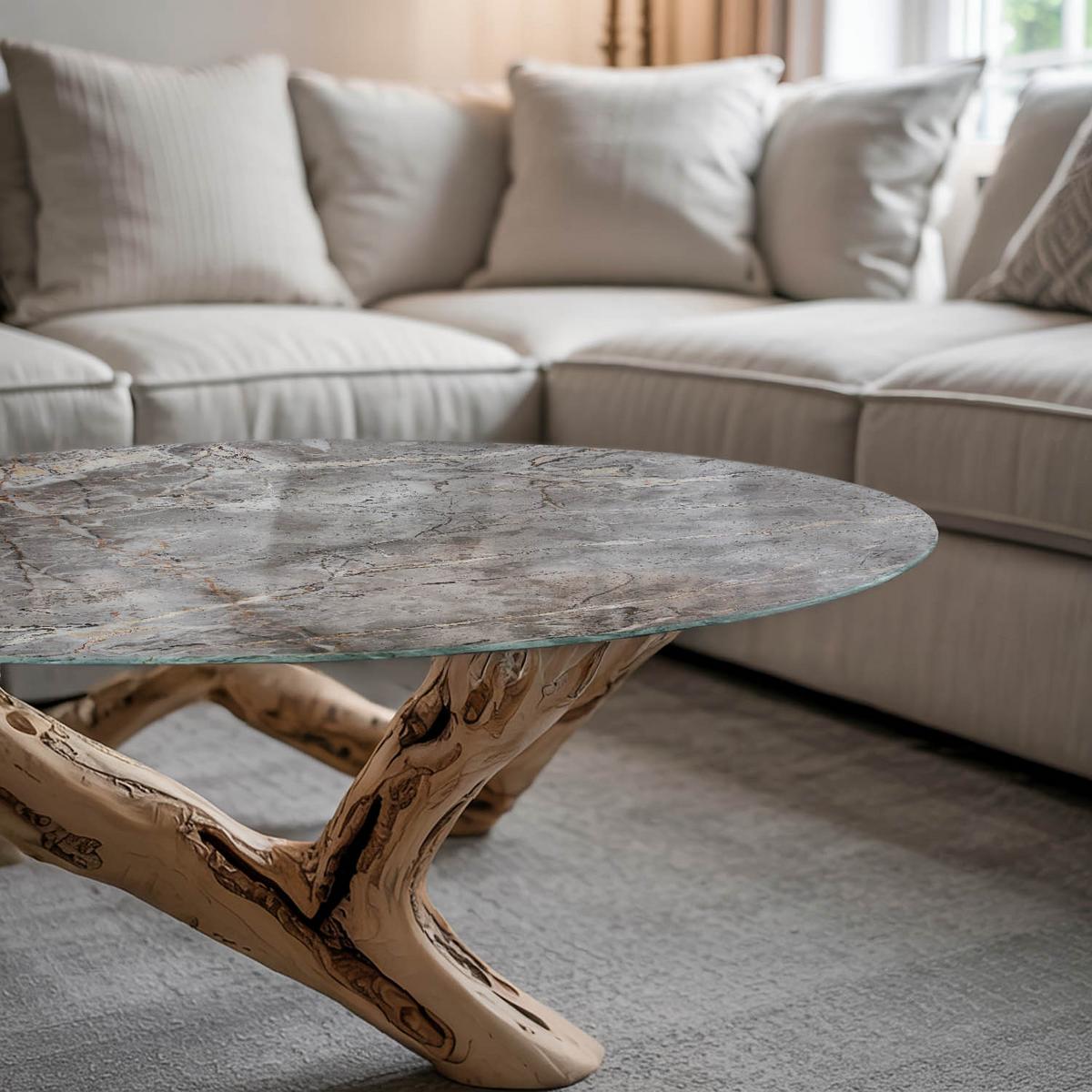 TISCHPLATTE fi80 cm Muster aus Naturmarmor - Grau, Glas (80/80/0.4cm) - TULUP