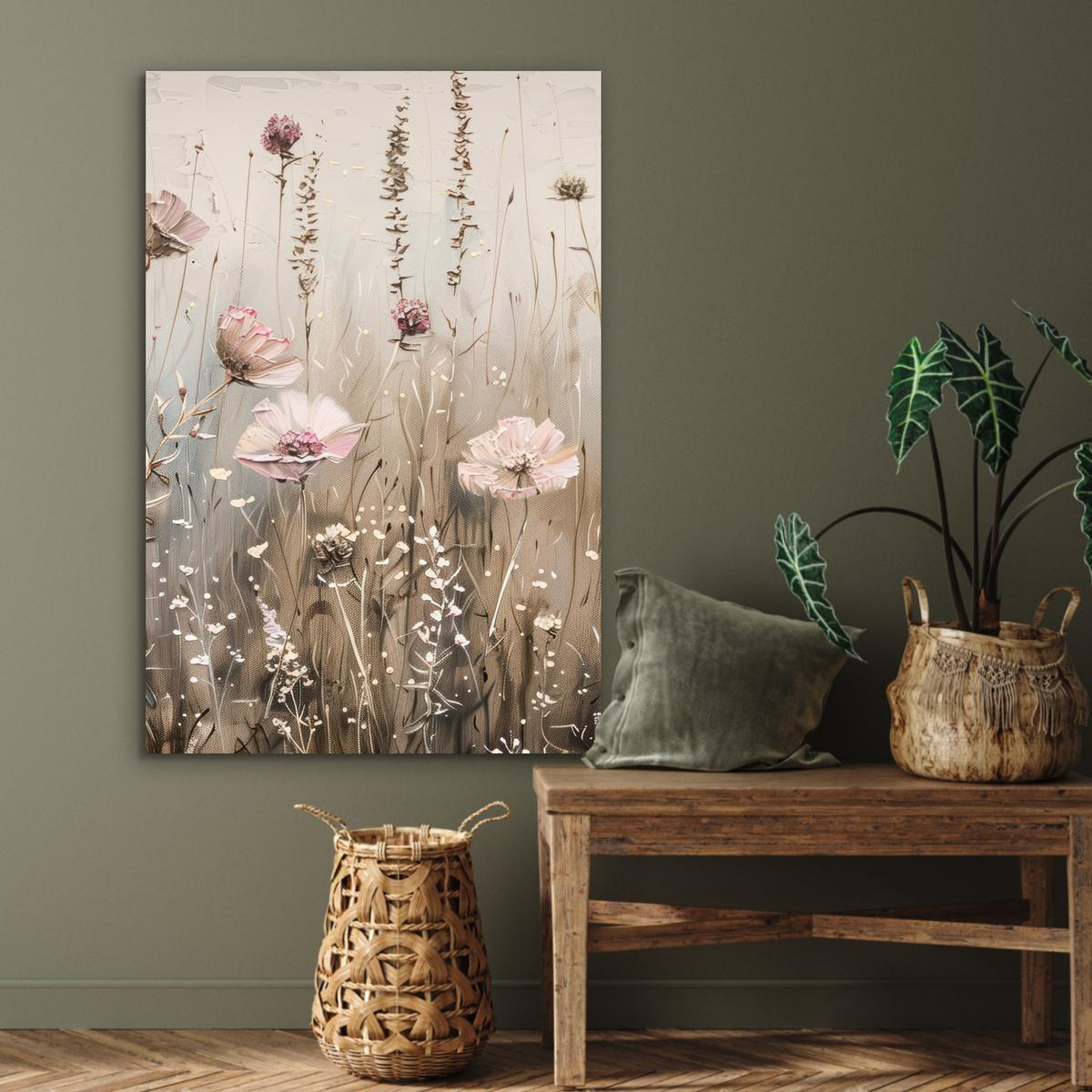 METALLBILD Blumen - Rosa - Modern - Beige 80x120 cm - Beige, Metall (80/120cm) - MuchoWow