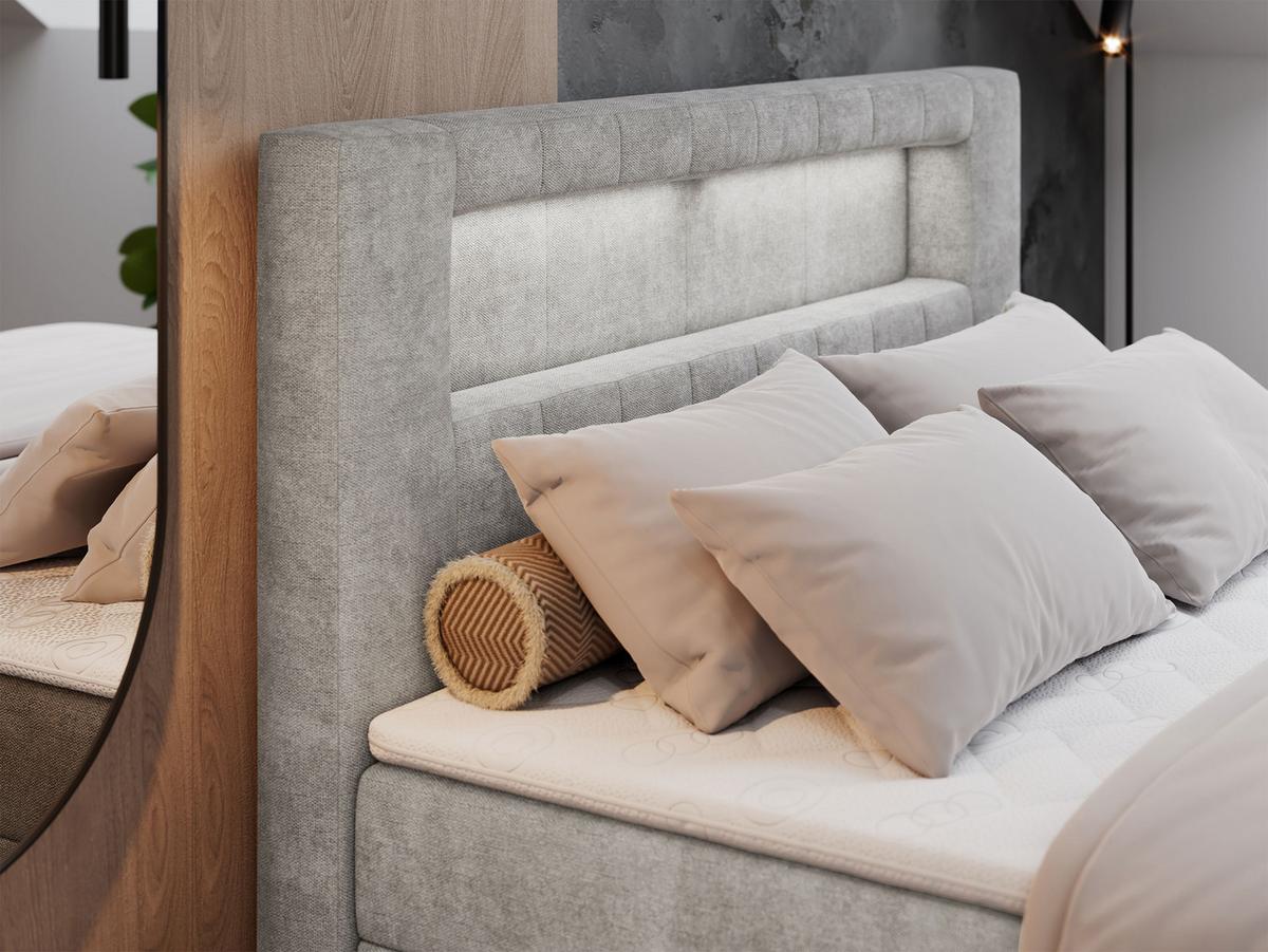 BOXBETT GOLD-5 LED 140/200 Hellgrau Struktur - H3 - Hellgrau, Holz/Textil (140/200cm) - MKS