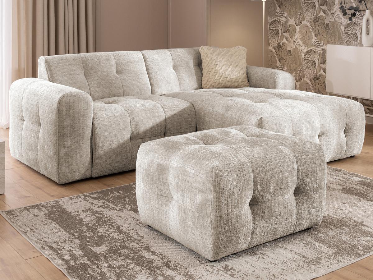 POLSTERHOCKER mit raffinierten Steppungen, zu passendem Sofa, Wellenunterfederung, Chenille-Bezug Sandgrau / 21054 - Sandfarben/Schwarz, Kunststoff/Textil (87/46/68cm) - luma-home