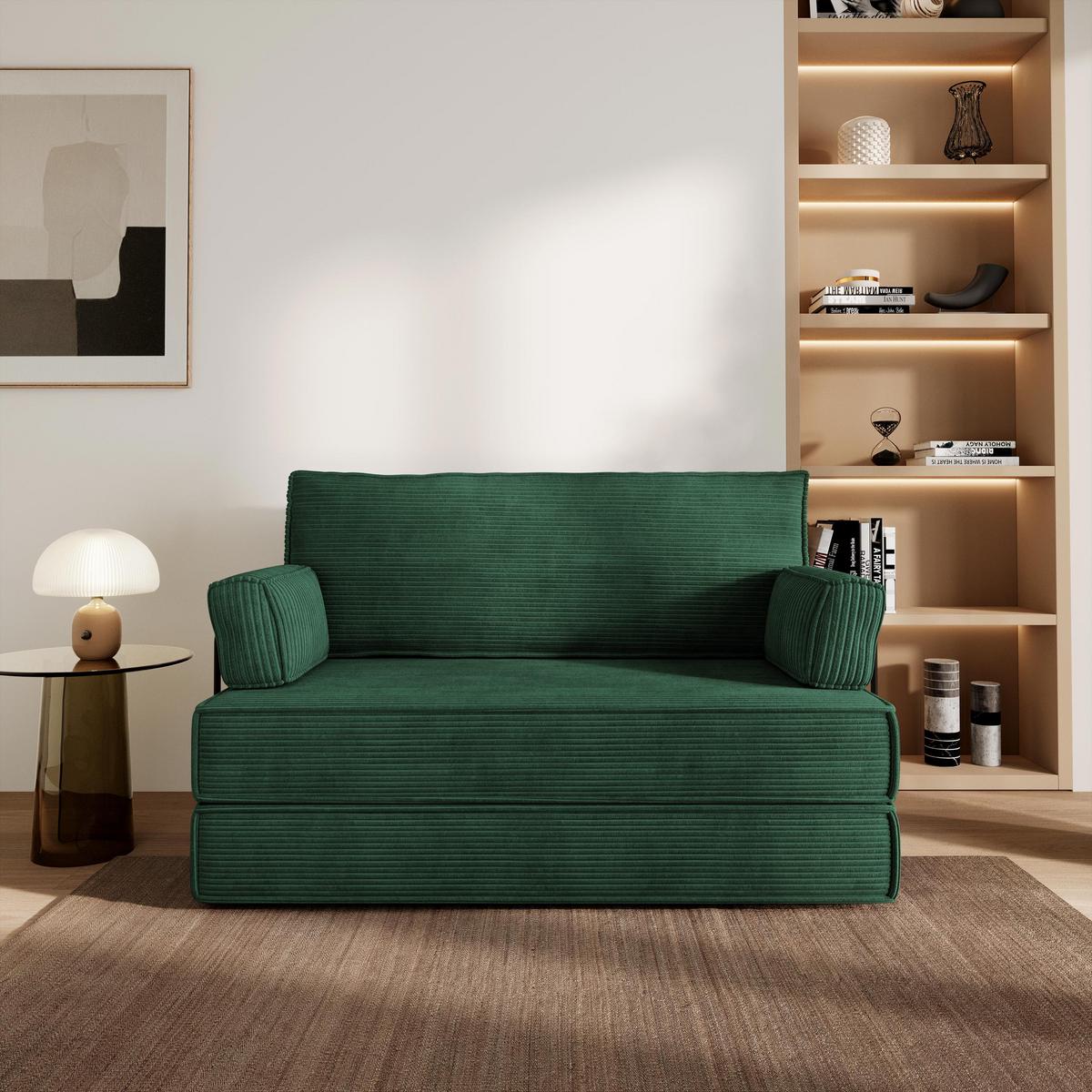 BETTSOFA LADIA aus Schaumstoff Cordstoff Grün Schlaffunktion - Grün, Textil (140/86/60cm) - MASSENO