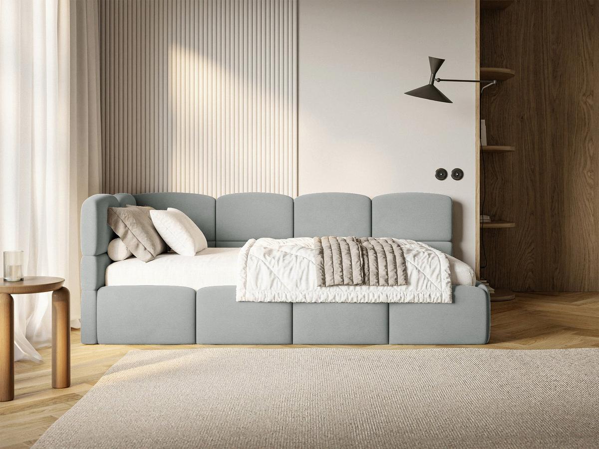 JUGENDBETT Cloudy Grau 90x200 cm, Kopfteil links, Samt - Schwarz/Grau, Kunststoff/Textil (90/200cm) - Selsey
