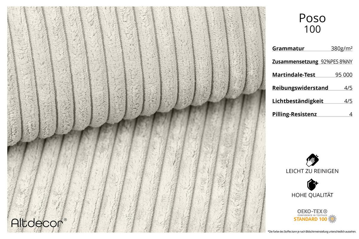 ECKSOFA Ottomane links ENIL-L 297x189x68 Creme Cord - Ecru/Creme, Holzwerkstoff/Kunststoff (297/189cm) - ALTDECOR