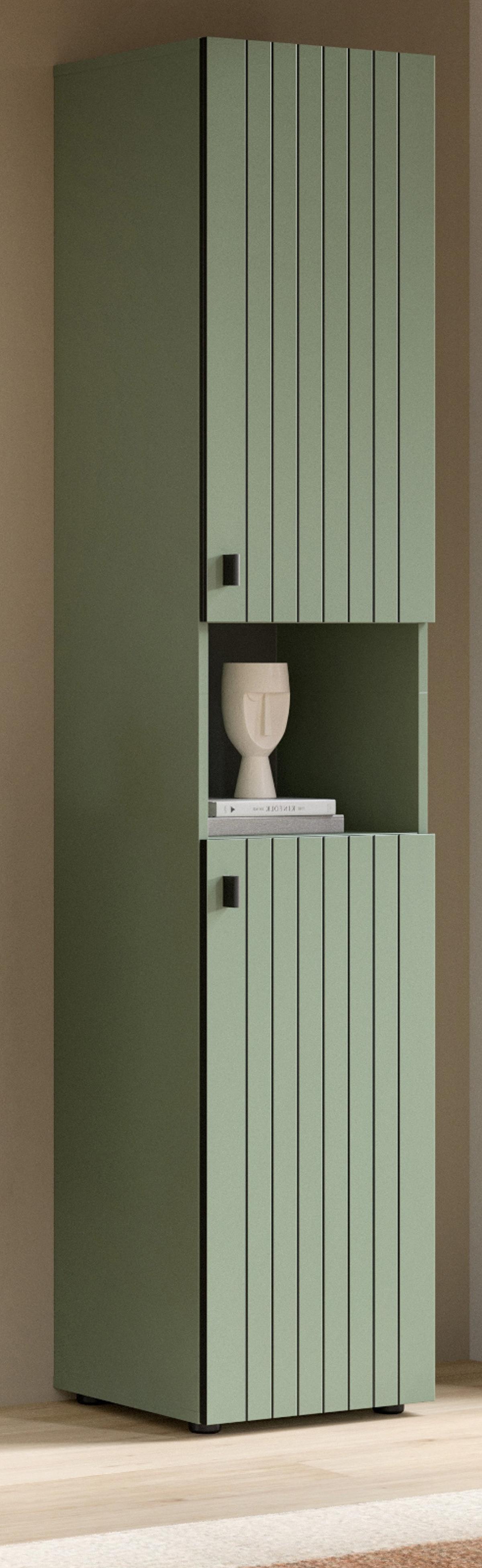 SCHUHSCHRANK grün, Flurschrank 40 x 192 cm, Türanschlag wechselbar - Schwarz/Grün, Holzwerkstoff/Kunststoff (40/192/37cm) - Inn.Furn