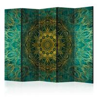 PARAVENT Beidseitig Bedruckter 5-tlg 225x172 cm Goldene Mandala - Grün, Holz/Textil (225/172/3cm) - Muralo