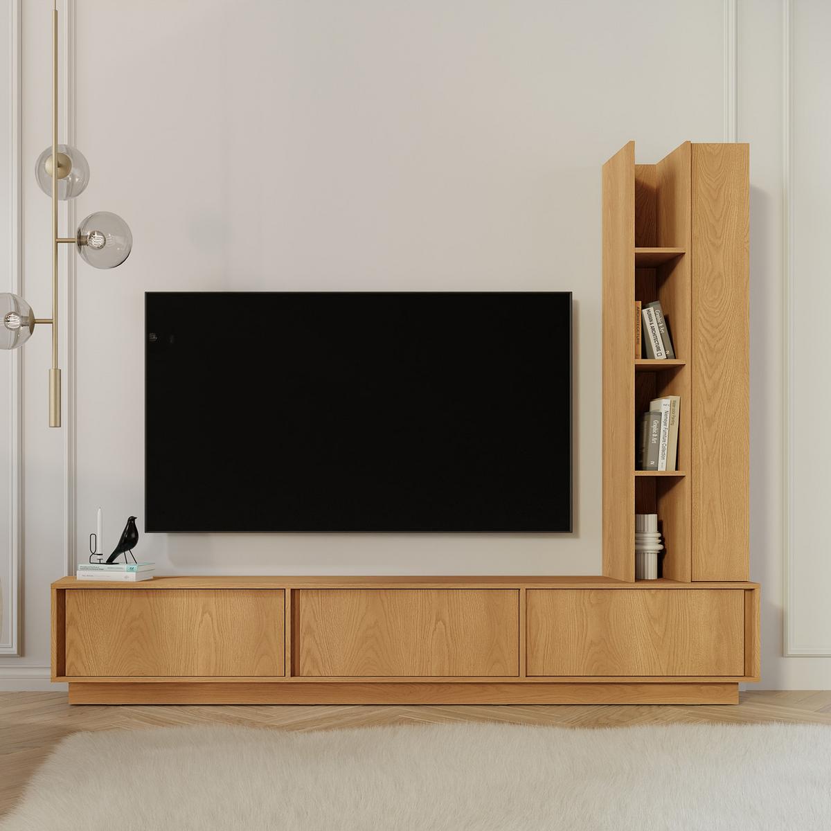 WOHNWAND Vero 2-teilig Wohnzimmer-Set mit TV-Lowboard und Hochschrank, Eiche Carmel - Eichefarben, Holzwerkstoff (230/185/35cm) - Beautysofa