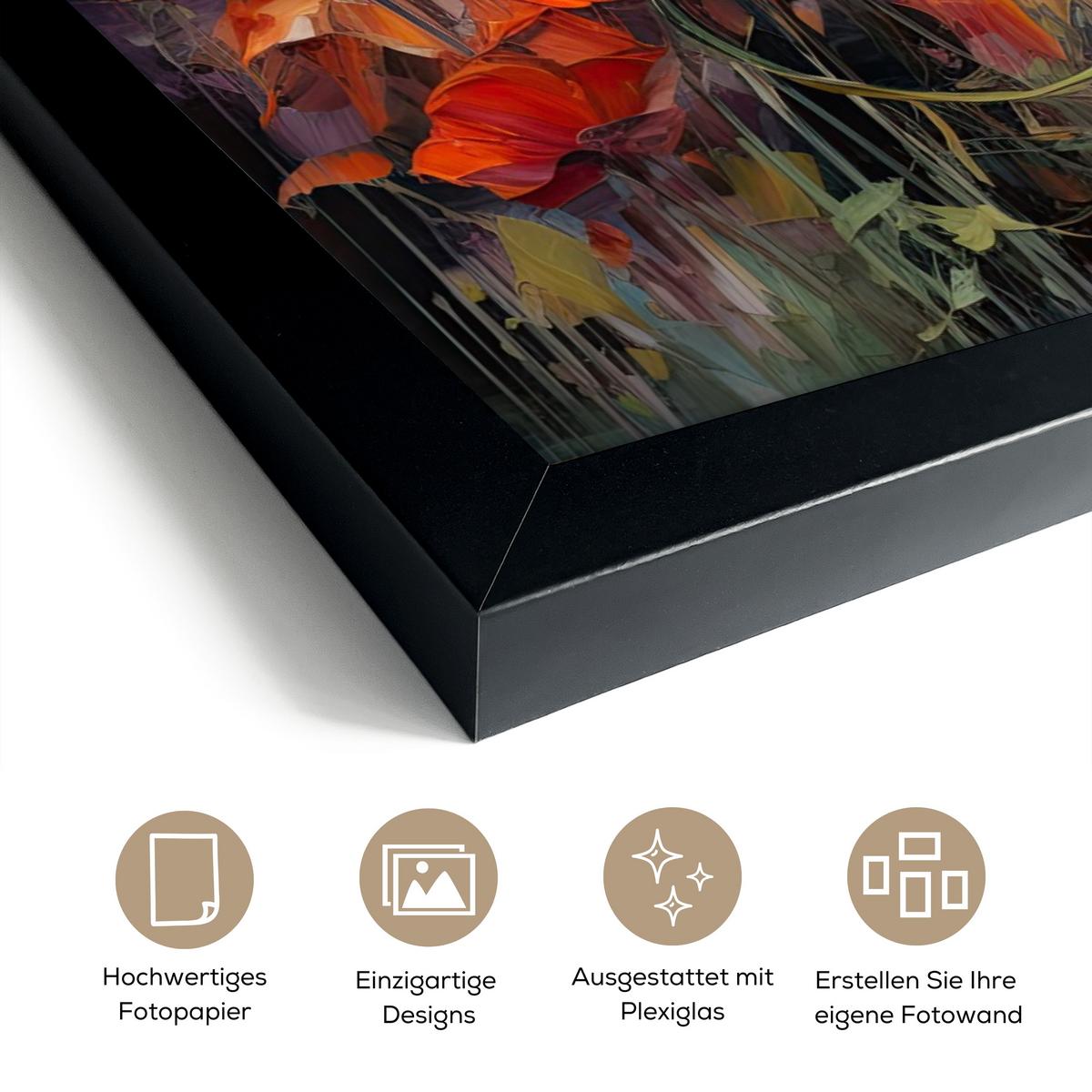 POSTER MIT RAHMENGERAHMTES BILD Blumen - Aquarell - Kunst - Botanisch - Natur 60x40 cm - Orange, Papier (60/40cm) - MuchoWow