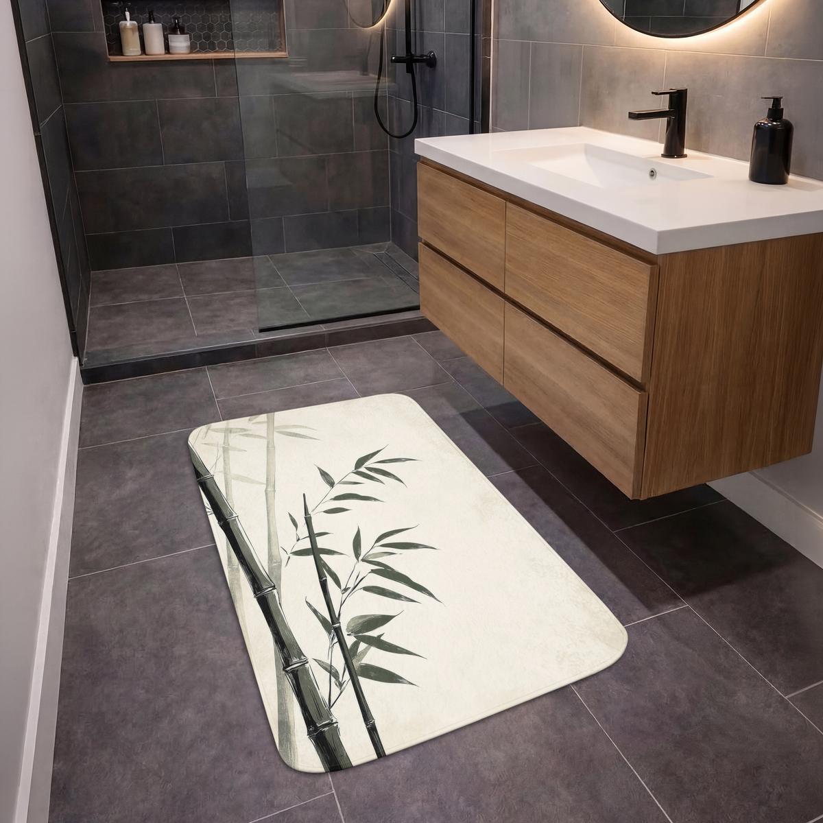 BADEMATTE Japandi - Bambus - Beige 60x90 cm - Ecru, Textil (60/90cm) - OnlyWow