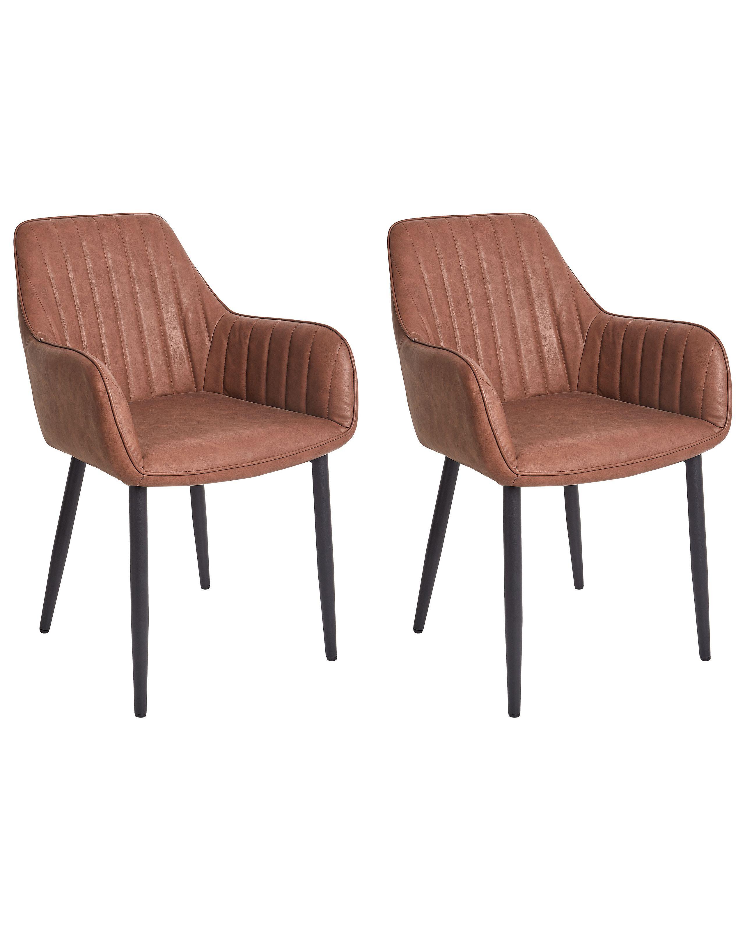ESSZIMMERSTUHL 2er-Set Kunstleder Braun Wellston - Braun, Kunststoff (60/84/61cm) - Beliani