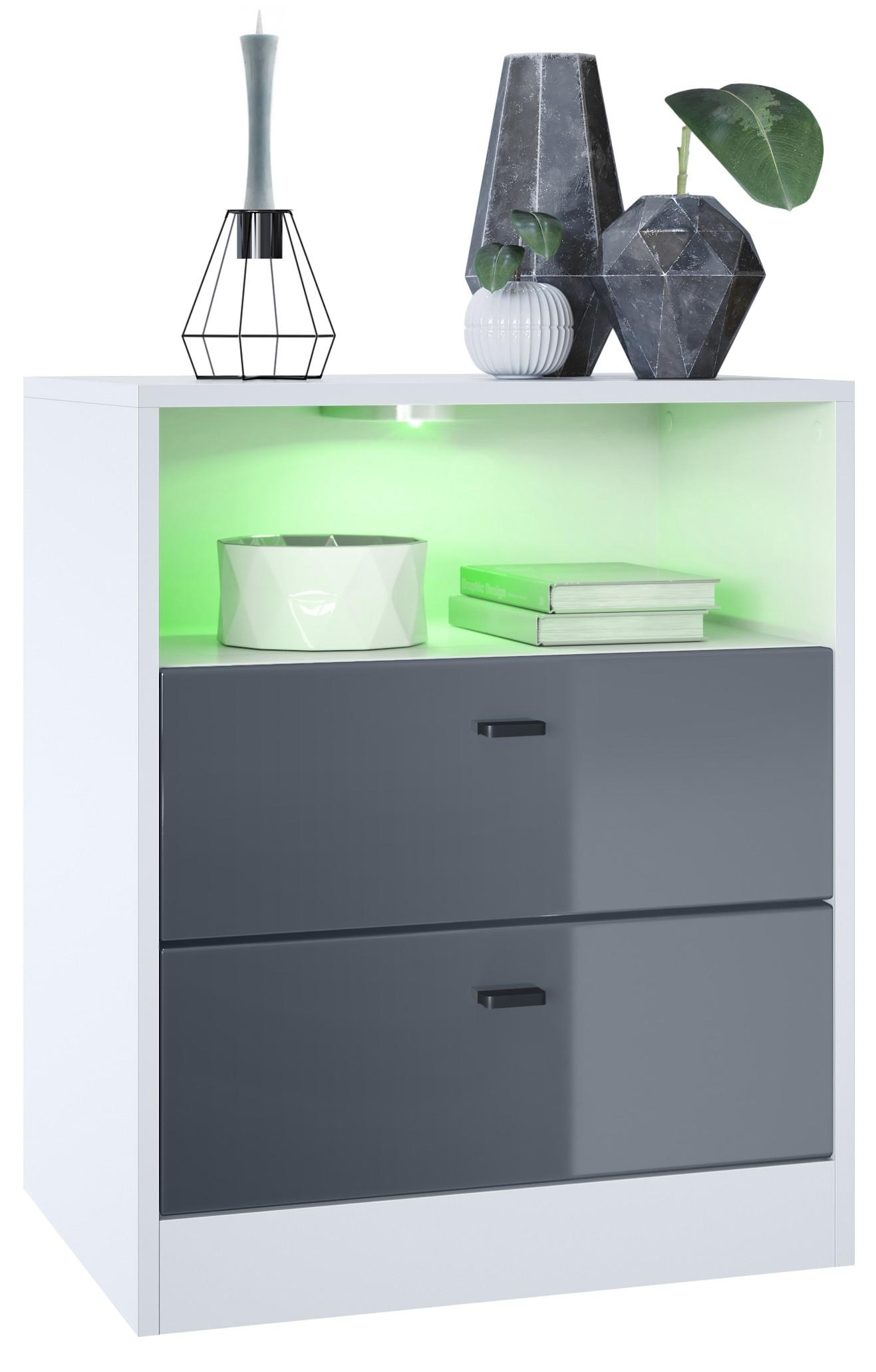 KOMMODE Pino Fronten in Grau Hochglanz - Grau, Holzwerkstoff (56/67.5/36cm) - Vladon
