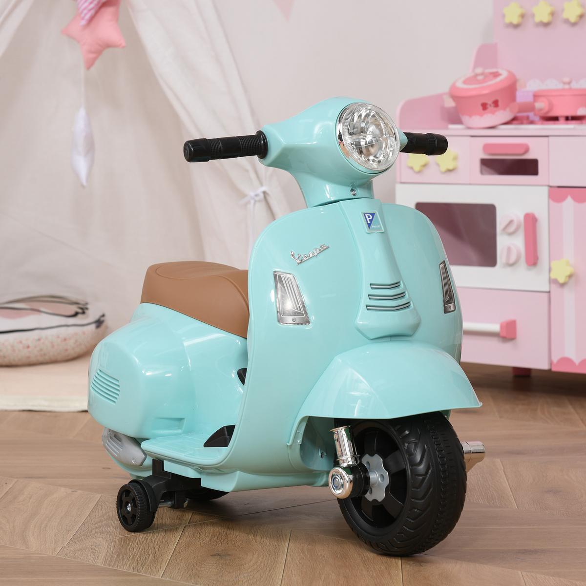 VESPA Elektromotorrad Kindermotorrad Elektrofahrzeuge 18 bis 36 Monate Grün - Grün, Metall (66.5/38/52cm) - HOMCOM