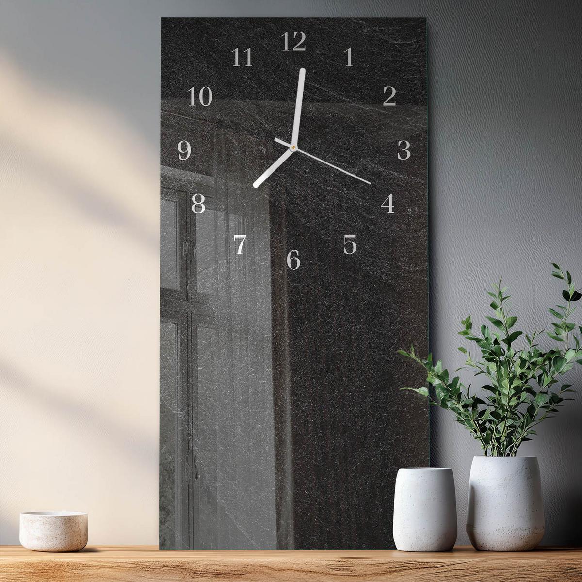 WANDUHR aus Glas 30x60 cm - Marmor - Grau, Glas (30/60/0.4cm) - TULUP