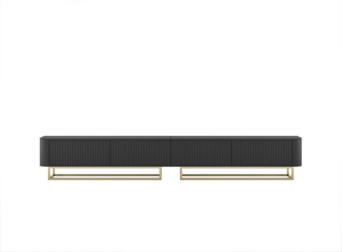 TV-LOWBOARD 2er-Set Aurora Schwarz matt 280 cm mit Metallrahmen - Goldfarben/Schwarz, Holzwerkstoff/Metall (280/44/35cm) - Meble Lindner