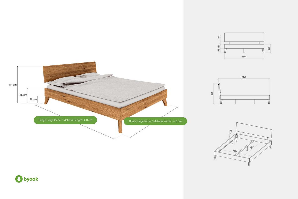 GREG 1 BETT Wildeiche - Wildeiche, Holz (80/200cm) - byoak
