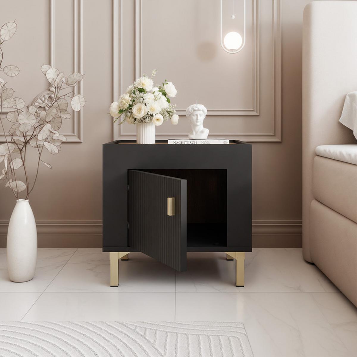 NACHTSCHRANK AVENA 48/36/47 cm Schwarz/Eiche - Schwarz, Holzwerkstoff/Kunststoff (48/47/36cm) - Idohome