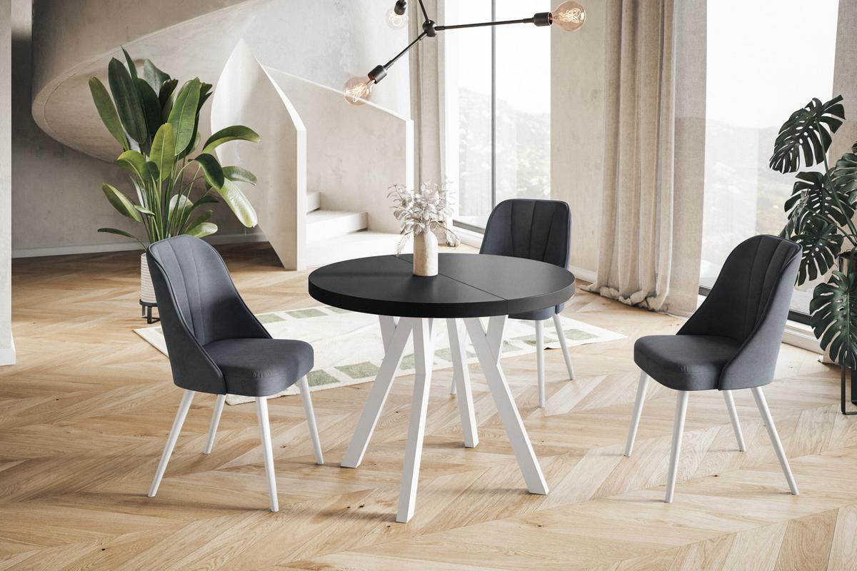 RUNDER Esstisch ausziehbar – Moderner Wohnzimmertisch und Küchentisch – Tisch mit Stabile Konstruktion, Durchmesser 90 cm - 190 cm - Farbe Schwarz - Schwarz/Weiß, Holzwerkstoff (90/90/77cm) - Alpi-Möbel