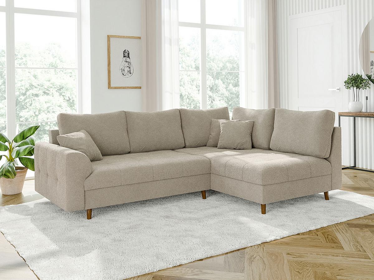 ECKSOFA Henrik Beige Boucle - Ottomane rechts - Beige/Braun, Holz/Textil (231/161cm) - S-Style