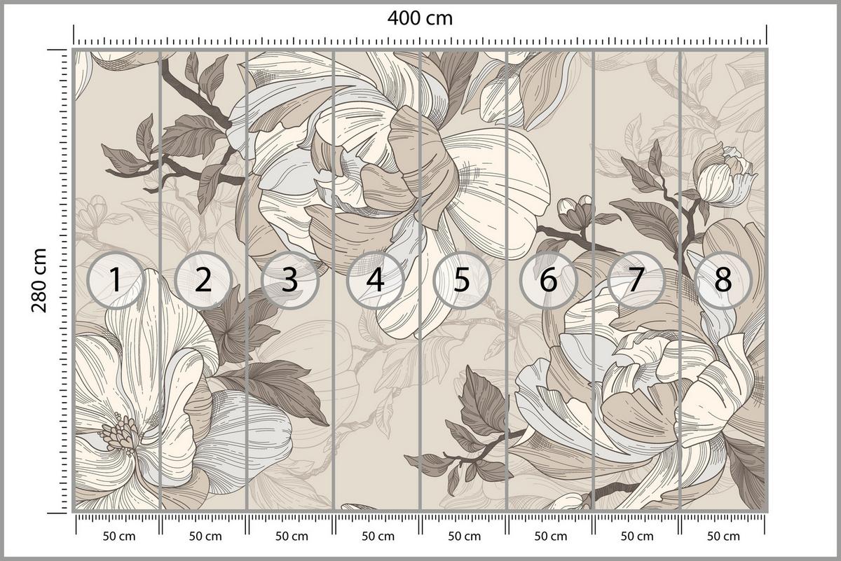 FOTOTAPETE für Wohnzimmer Natur Große Blüten Blätter Pflanzen 400x280 - Beige/Creme, Papier (400/280cm) - Muralo