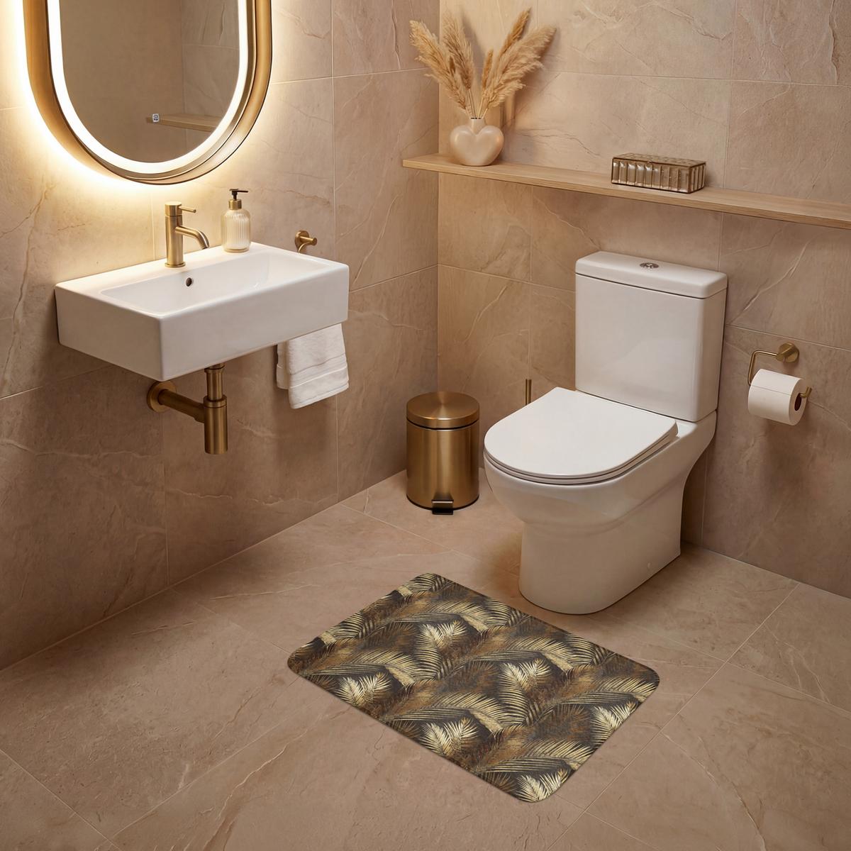 WC-VORLEGER Tropisch - Blätter - Gold Toilettenvorleger 60x40 cm - Goldfarben, Textil (60/1cm) - OnlyWow