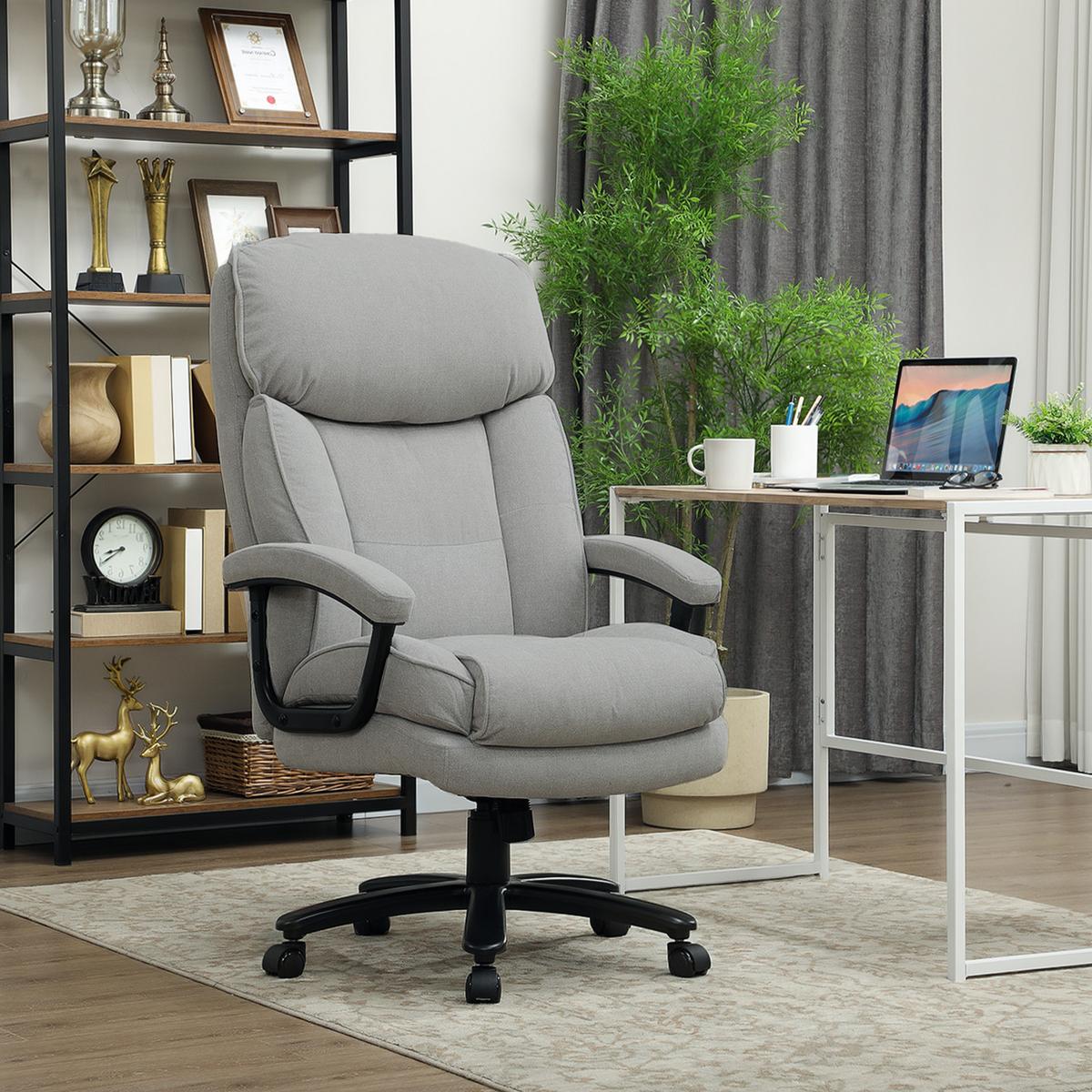 BÜROSTUHL, Ergonomisch Schreibtischstuhl mit Wippfunktion, Leinenoptik, Hellgrau - Hellgrau, Kunststoff (68.5/125/79cm) - HOMCOM