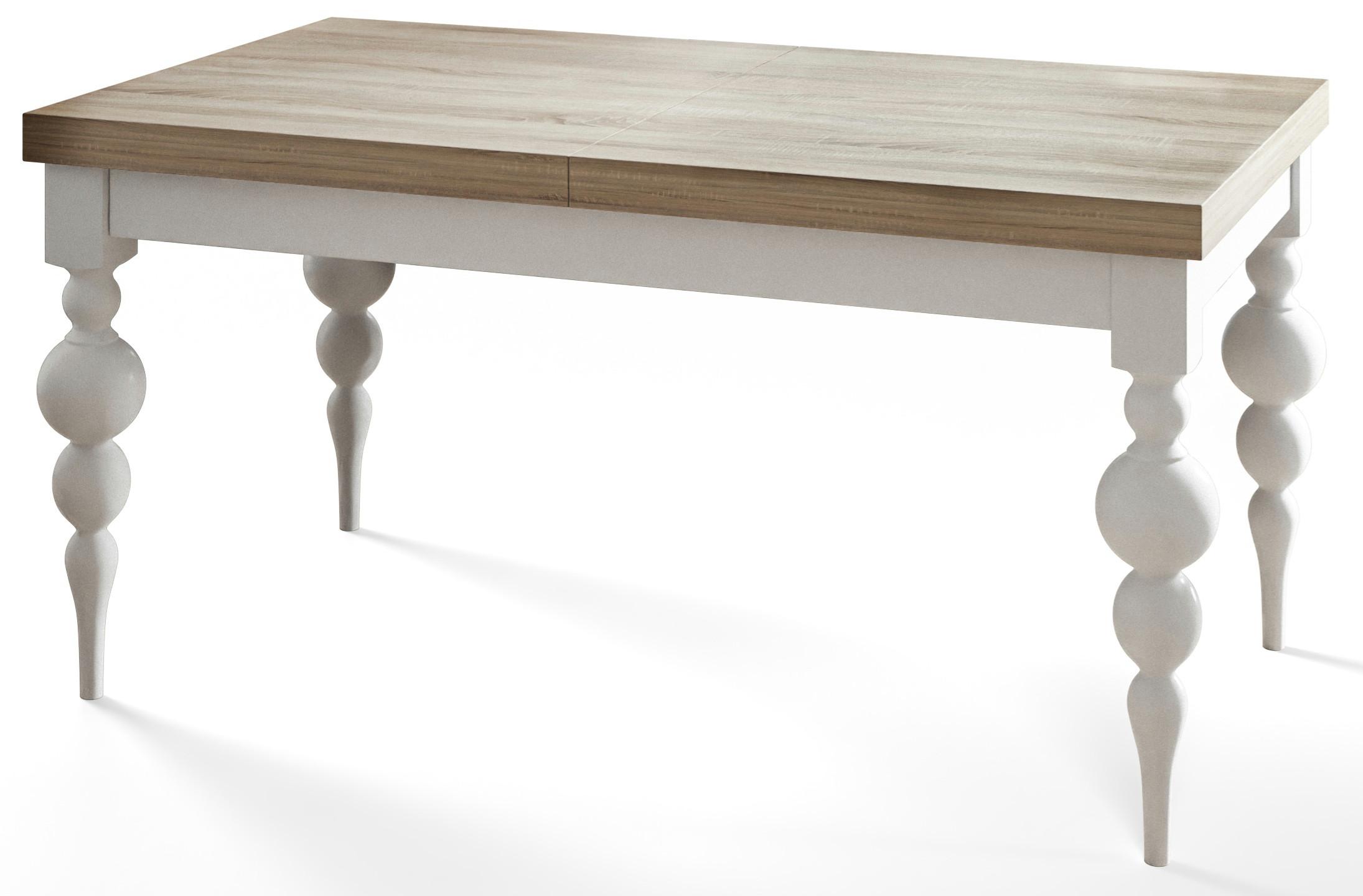 RECHTECKIGER Esszimmertisch LENA, ausziehbarer Tisch, Größe: 120-160X80X78,5 cm, Wohnzimmertisch Farbe: SONOMA, mit Tischbeinen in Farbe Weiß - Weiß/Sonoma Eiche, Holzwerkstoff (120/80/79cm) - Alpi-Möbel