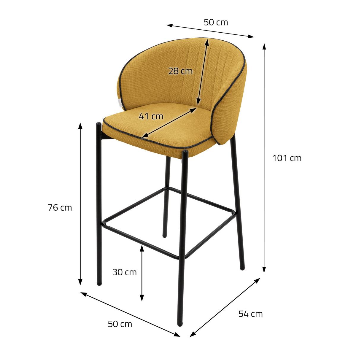 BARHOCKER 2er Set Senf mit Stoffbezug - Gelb/Schwarz, Textil/Metall (50/101/54cm) - ML-DESIGN