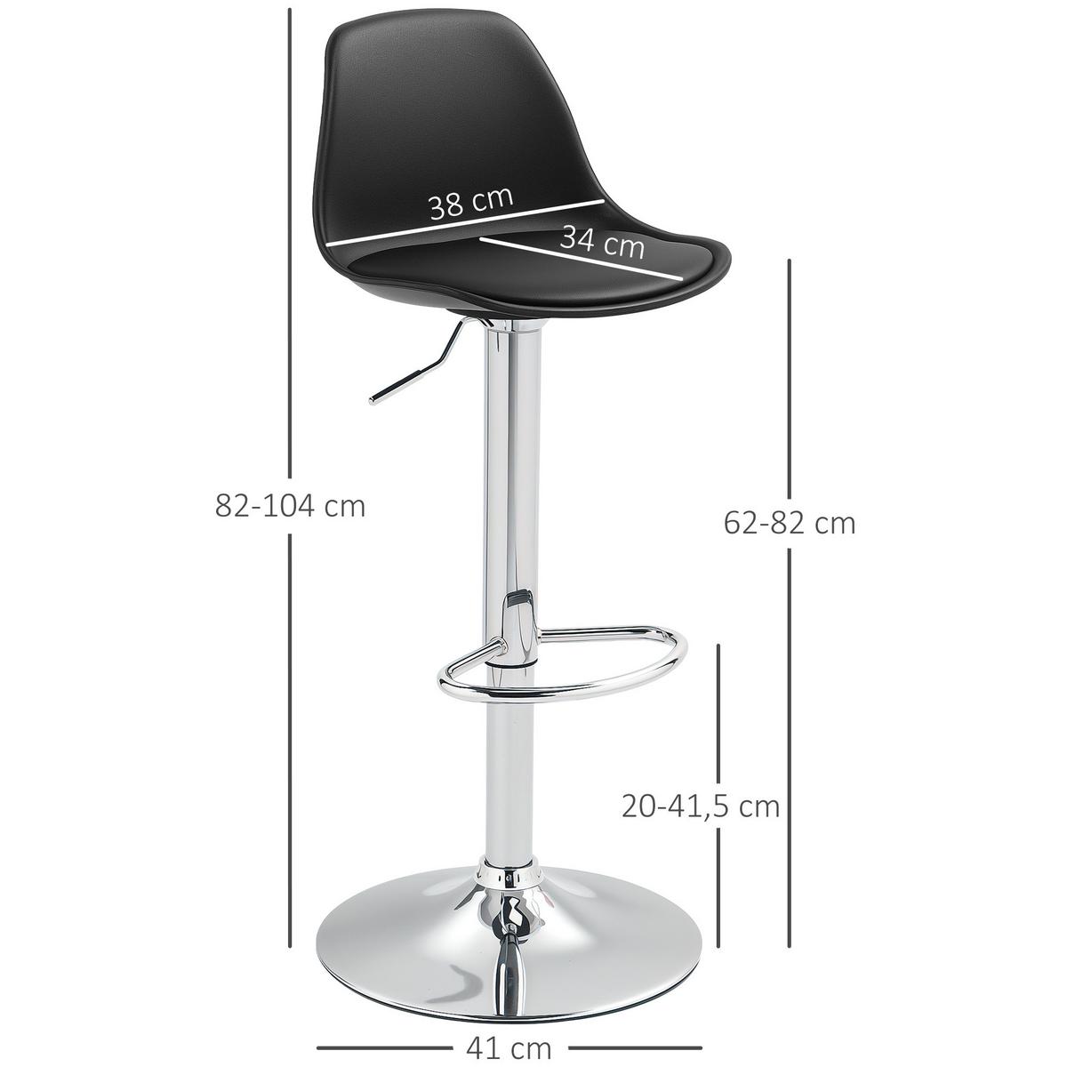 BARHOCKER 2er Set, Gepolstert Barstuhl mit Stahlgestell, Lehne für Küche Schwarz - Schwarz, Leder (41/104/42cm) - HOMCOM