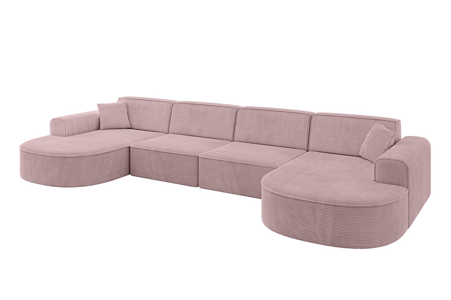 WOHNLANDSCHAFT MARI-U2 - 388x171x79 cm Rosa Cord - Schwarz/Rosa, Holzwerkstoff/Kunststoff (388/79/171cm) - ALTDECOR