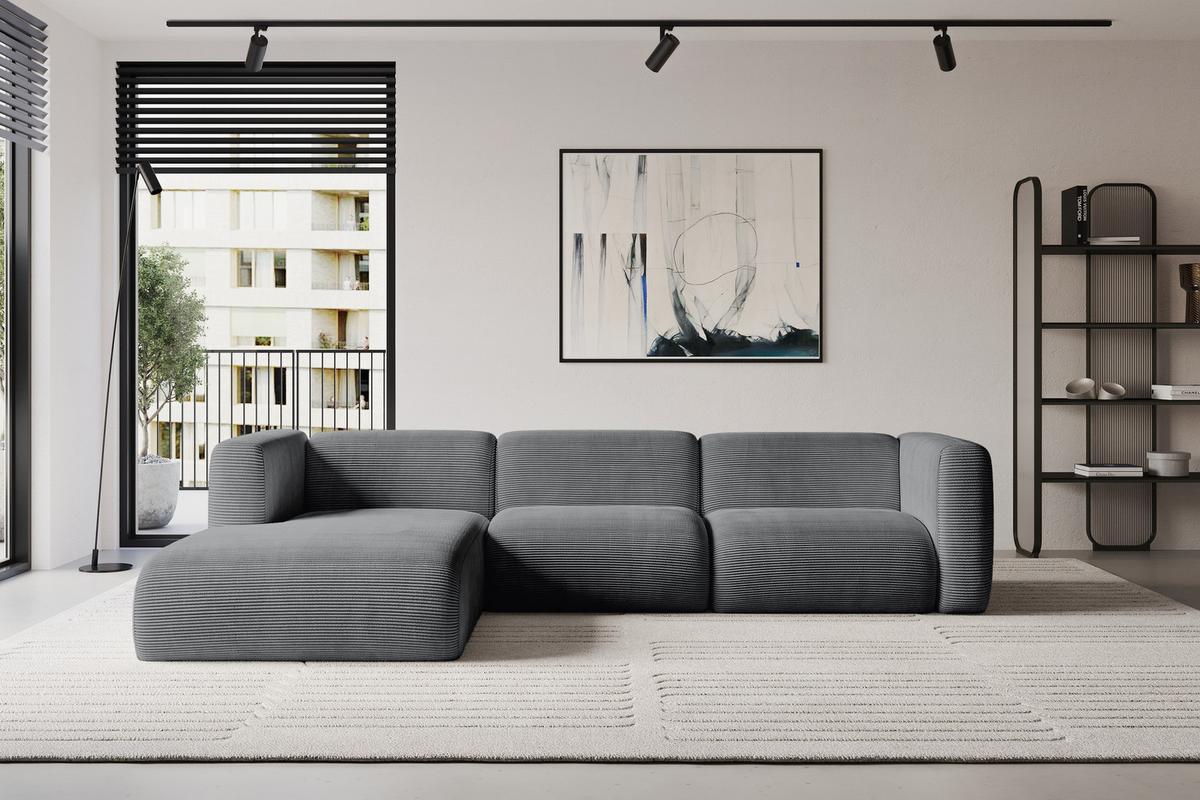 ECKSOFA Ottomane Links MIRA-L2 318x179x89 Dunkelgrau Cord - Dunkelgrau/Graphitfarben, Holzwerkstoff/Kunststoff (318/179cm) - ALTDECOR