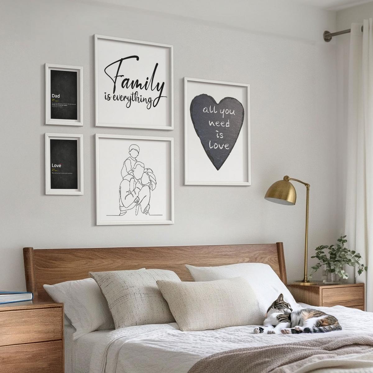 BILDER SET 5er Set - 50x50 cm & 20x30 cm & 40x60 cm Weißer Rahmen - Definitionen der Liebe in Familienzeichnungen - Weiß, Kunststoff (40/60cm) - TULUP