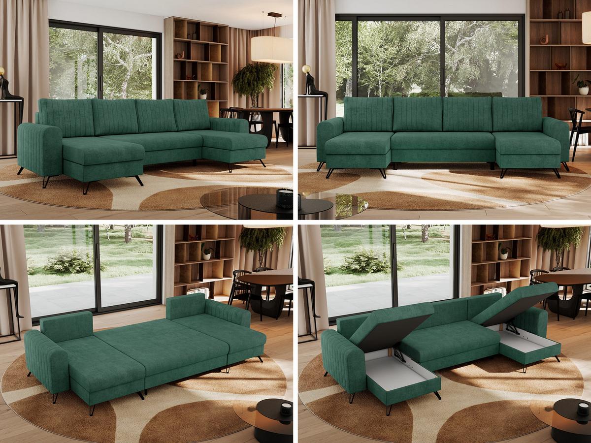WOHNLANDSCHAFT AXEL U Struktur Grün - Schwarz/Grün, Textil/Metall (312/90/140cm) - MKS