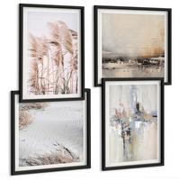 BILDER SET 4er Set - 50x50 cm & 40x60 cm Schwarzer Rahmen - Abstrakte Vegetationsmuster - Schwarz, Kunststoff (50/50cm) - TULUP